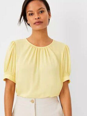 Ann Taylor Buttercup Yellow jersey blouse, size Medium